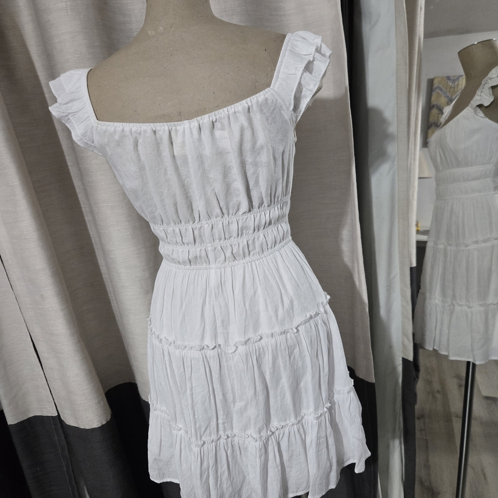 Francesca's Collections White Tiered Ruffle Midi Dress - Picture 3 of 6